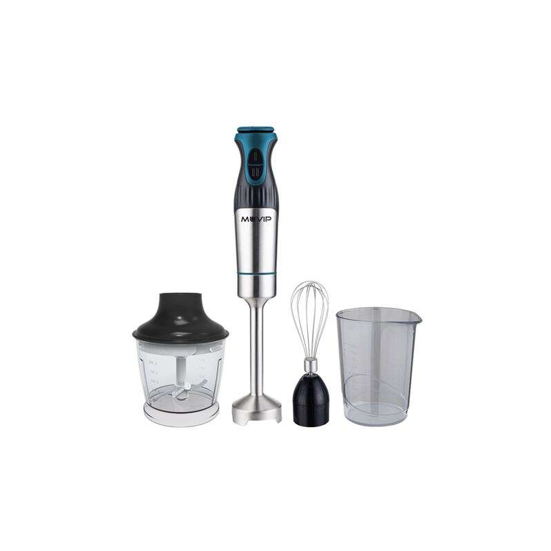 Mixeur Plongeant Inox Muvip 1200W + Accessoires - 2 Vitesses - Contrôle de Vitesse - Corps Inox