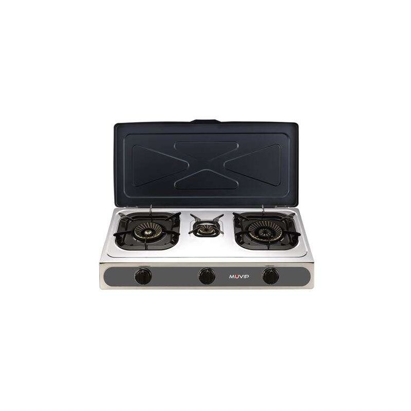 Muvip Grill Inox - Brûleur en Fonte - Brûleurs Amovibles - Base Antidérapante - Dimensions : 71X37X12,3 cm - Couleur Argent