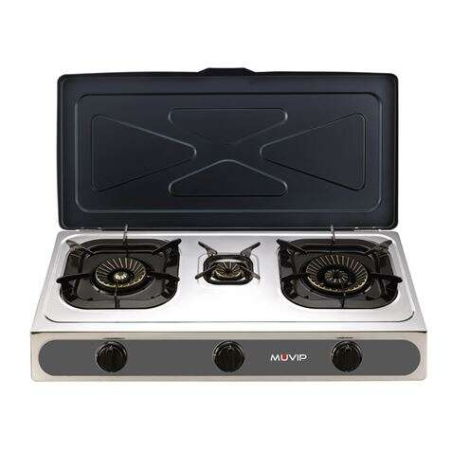 Muvip Grill Inox - Brûleur en Fonte - Brûleurs Amovibles - Base Antidérapante - Dimensions : 71X37X12,3 cm - Couleur Argent