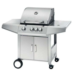 Barbecue Gaz Inox Muvip 4 Brûleurs - Structure Inox - 3 Brûleurs Centraux + 1 Brûleur Latéral - 2 Grilles Émaillées - Bac Latéra