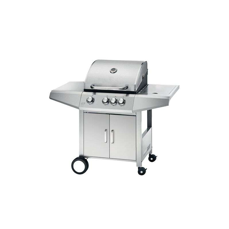 Barbecue Gaz Inox Muvip 4 Brûleurs - Structure Inox - 3 Brûleurs Centraux + 1 Brûleur Latéral - 2 Grilles Émaillées - Bac Latéra