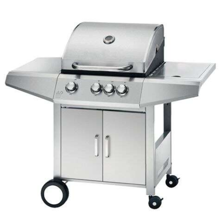 Barbecue Gaz Inox Muvip 4 Brûleurs - Structure Inox - 3 Brûleurs Centraux + 1 Brûleur Latéral - 2 Grilles Émaillées - Bac Latéra