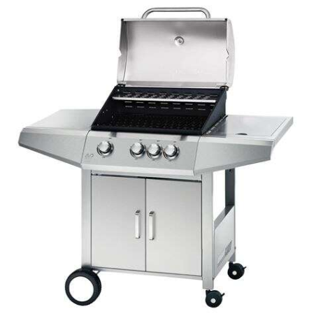 Barbecue Gaz Inox Muvip 4 Brûleurs - Structure Inox - 3 Brûleurs Centraux + 1 Brûleur Latéral - 2 Grilles Émaillées - Bac Latéra