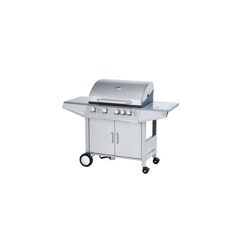 Barbecue Gaz Inox Muvip 5 Brûleurs - Structure Inox - 4 Brûleurs Centraux + 1 Brûleur Latéral - Grilles Émaillées - Bac Latéral