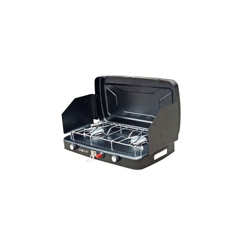 Muvip Cuisinière à Gaz 2 Brûleurs + Pare Vent - Pare Vent - Base Antidérapante - Couleur Noir