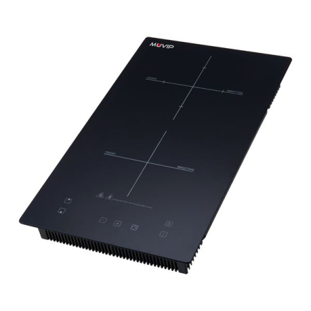 Cuisinière à induction double Muvip 2000 W - 10 niveaux de puissance - Convient pour encastré ou sur table - Minuterie - Contrôl