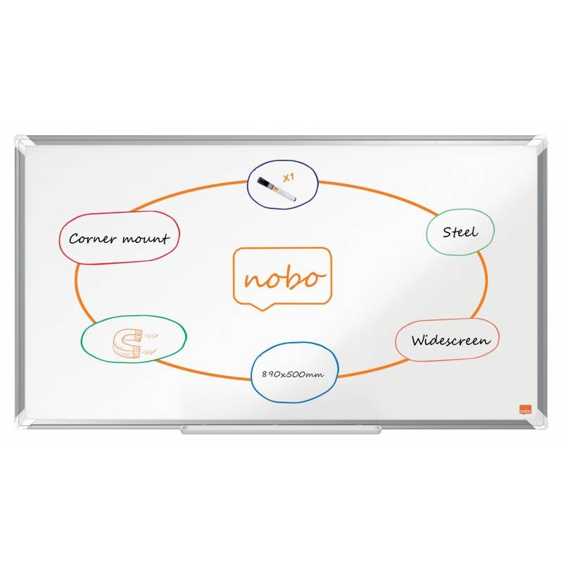 Nobo Premium Plus Tableau Magnétique Panoramique En Acier Laqué 890x500mm - Montage En Angle - Blanc