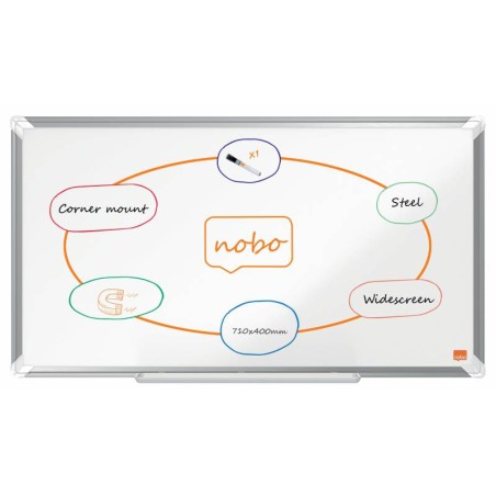 ✅ Nobo Premium Plus Tableau Blanc Magnétique Panoramique Acier Laqué 710x400mm - Montage en Angle - Blanc coul en stock
