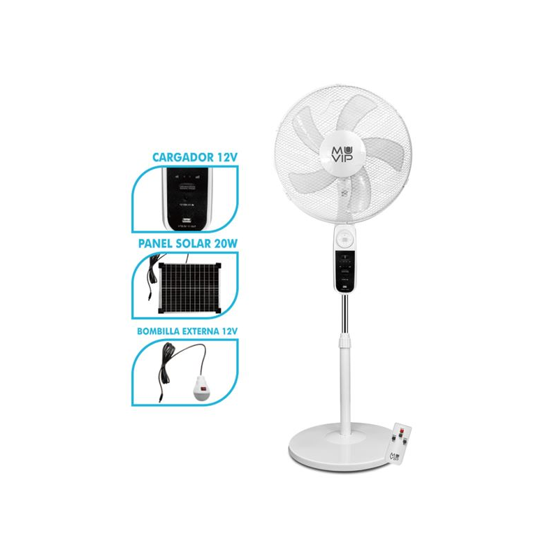 Ventilateur solaire sur pied 40 cm Muvip 12000 mAh LED USB blanc Ventilateur solaire sur pied 40 cm Muvip 12000 mAh LED USB blanc