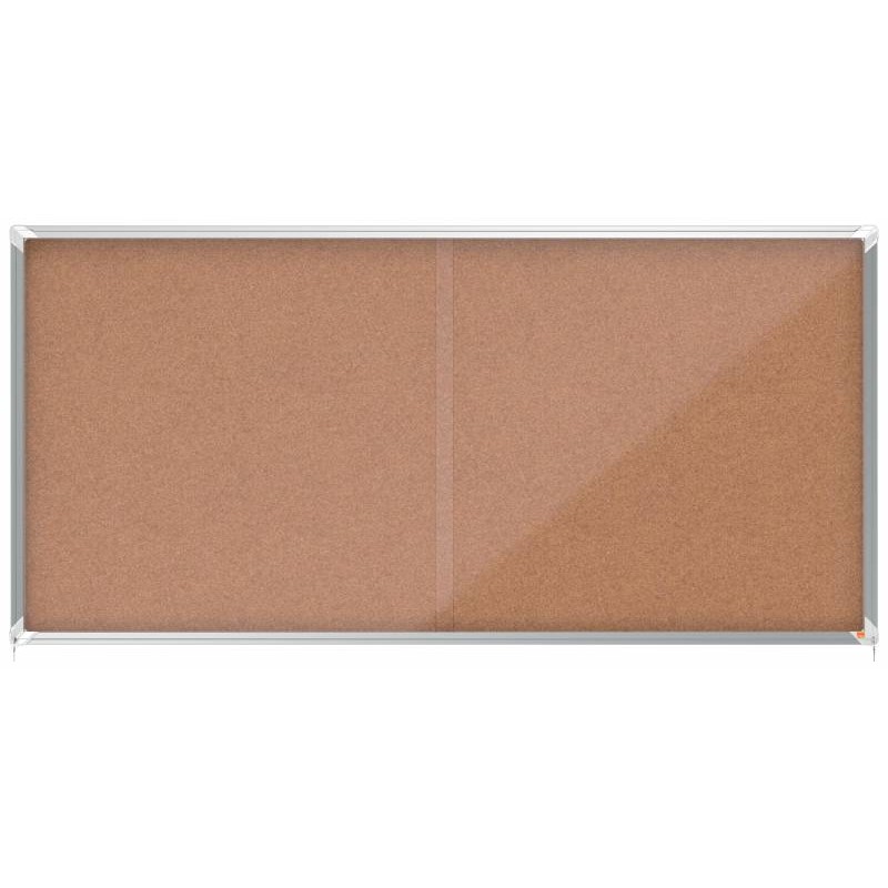 Vitrine à portes coulissantes Nobo Premium Plus avec fond en liège 27x4 - Sécurité et élégance - Naturel