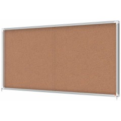 Vitrine à portes coulissantes Nobo Premium Plus avec fond en liège 27x4 - Sécurité et élégance - Naturel