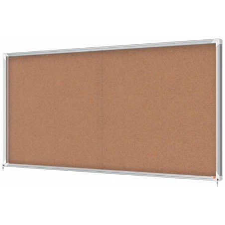 Vitrine à portes coulissantes Nobo Premium Plus avec fond en liège 27x4 - Sécurité et élégance - Naturel