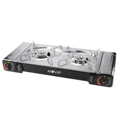 Cuisinière à gaz portable Muvip 2 brûleurs - Double cylindre - Allumage automatique - Brûleur en aluminium - Valve à double étan