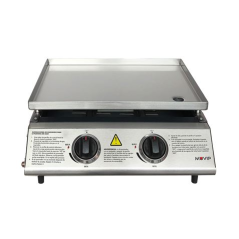 Barbecue à gaz Muvip - 2 brûleurs - Panneau de commande et plaque de cuisson en acier - Bac de récupération des graisses - Flamm