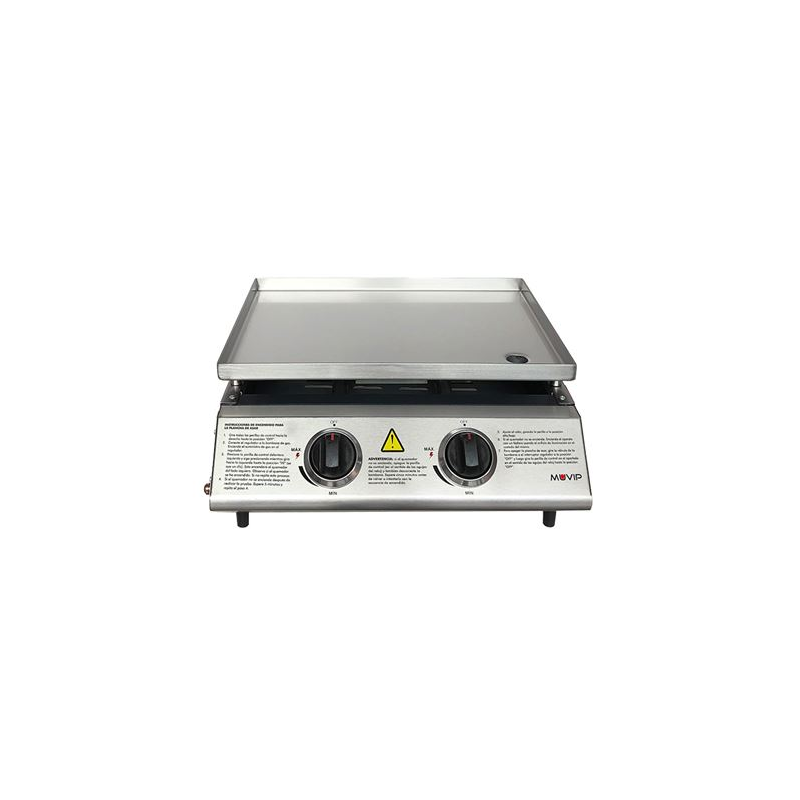 Barbecue à gaz Muvip - 2 brûleurs - Panneau de commande et plaque de cuisson en acier - Bac de récupération des graisses - Flamm