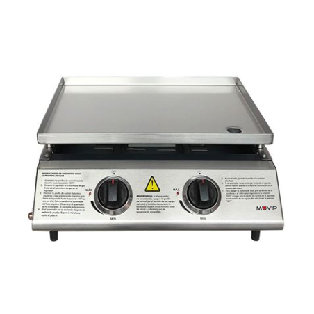 Barbecue à gaz Muvip - 2 brûleurs - Panneau de commande et plaque de cuisson en acier - Bac de récupération des graisses - Flamm