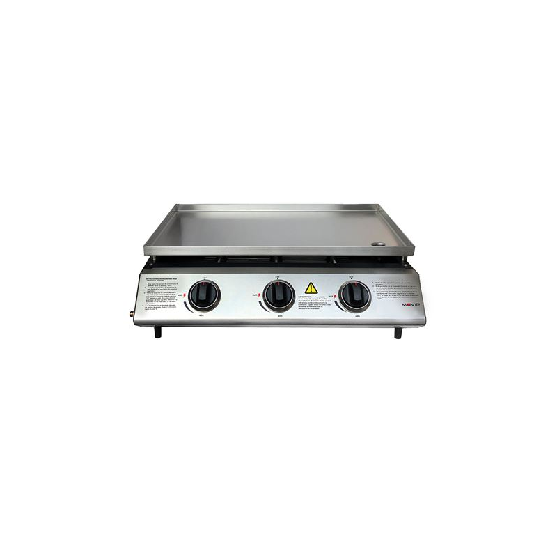 Barbecue à gaz Muvip - 3 brûleurs - Panneau de commande et plaque de cuisson en acier - Bac de récupération des graisses - Flamm