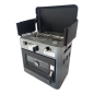 Cuisinière à gaz 2 feux Muvip - Couvercle de protection - Four 15 litres - Système de sécurité - Pare-vent - 49 x 34 x 45,5 cm -
