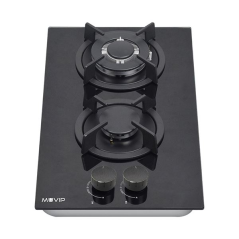 Cuisinière à gaz encastrable Muvip MV0627 - 2 zones de cuisson de 26 cm - Brûleur et supports en fonte - Vitre trempée haute rés