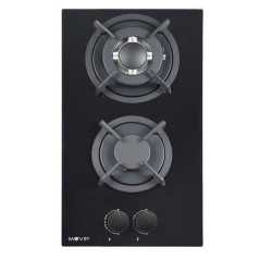Cuisinière à gaz encastrable Muvip MV0627 - 2 zones de cuisson de 26 cm - Brûleur et supports en fonte - Vitre trempée haute rés