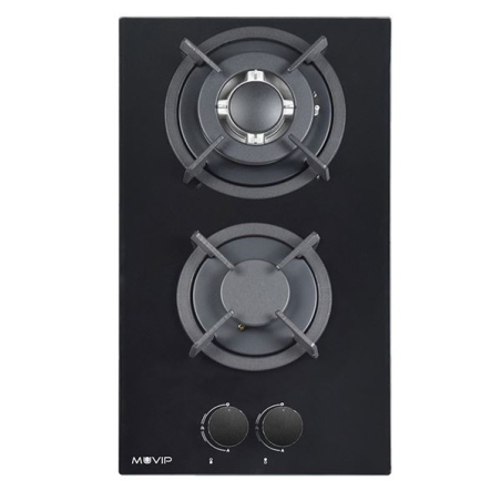 Cuisinière à gaz encastrable Muvip MV0627 - 2 zones de cuisson de 26 cm - Brûleur et supports en fonte - Vitre trempée haute rés
