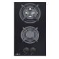 Cuisinière à gaz encastrable Muvip MV0627 - 2 zones de cuisson de 26 cm - Brûleur et supports en fonte - Vitre trempée haute rés