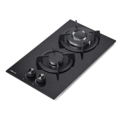 Cuisinière à gaz encastrable Muvip MV0627 - 2 zones de cuisson de 26 cm - Brûleur et supports en fonte - Vitre trempée haute rés