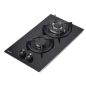 Cuisinière à gaz encastrable Muvip MV0627 - 2 zones de cuisson de 26 cm - Brûleur et supports en fonte - Vitre trempée haute rés