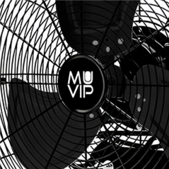 ventilateur noir, grille, logo Muvip