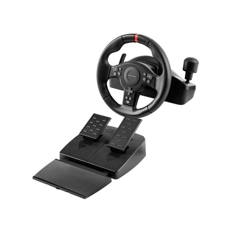 Volant de course Mars Gaming MWH-RSXONE 270° et pédalier XL - Réponse instantanée - Vibrations immersives - Palettes de changeme