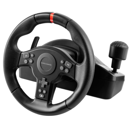 Volant de course Mars Gaming MWH-RSXONE 270° et pédalier XL - Réponse instantanée - Vibrations immersives - Palettes de changeme