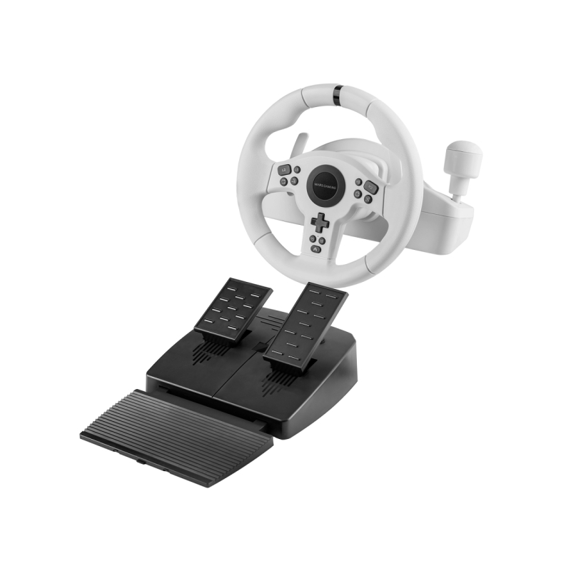 Volant de course Mars Gaming MWH-RSXONE 270° et pédalier XL - Réponse instantanée - Vibrations immersives - Palettes de changeme