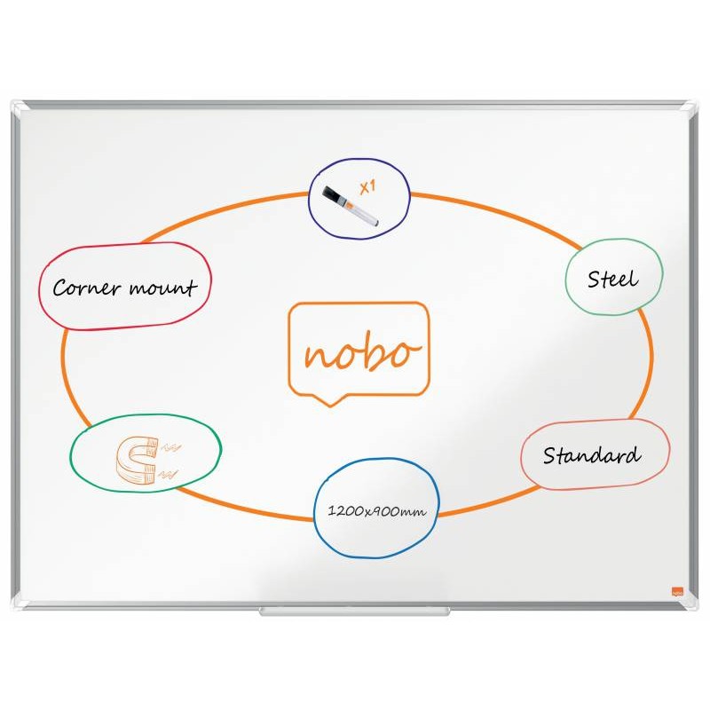 Nobo Premium Plus Tableau Blanc Magnétique en Acier Laqué 1200x900mm - Montage en Angle - Surface Effaçable Facile - Couleur