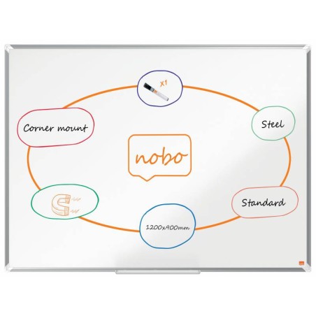 ✅ Nobo Premium Plus Tableau Blanc Magnétique en Acier Laqué 1200x900mm - Montage en Angle - Surface Effaçable en stock