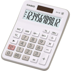Casio MX-12B Calculadora de Escritorio Pequeña - Pantalla LCD de 12 Digitos - Solar y Pilas - Color Blanco