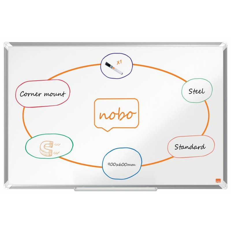 Nobo Premium Plus Tableau Blanc Magnétique en Acier Laqué 900x600mm - Montage en Angle - Surface Effaçable Facile - Couleur