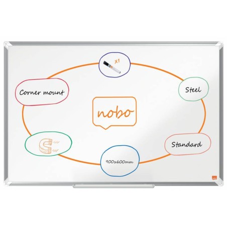 ✅ Nobo Premium Plus Tableau Blanc Magnétique en Acier Laqué 900x600mm - Montage en Angle - Surface Effaçable en stock
