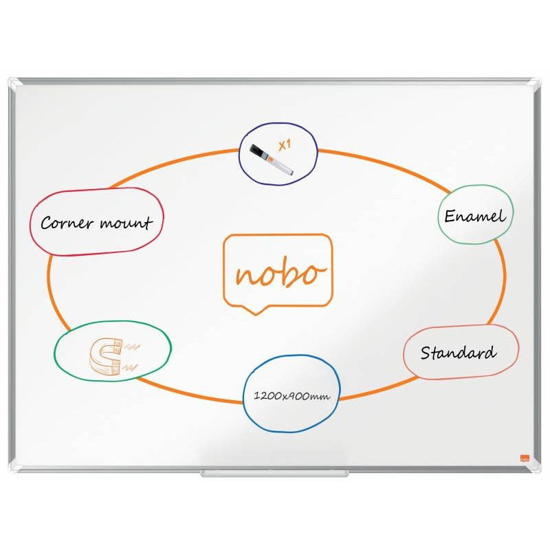 Nobo Premium Plus Tableau Blanc Magnétique en Acier Émaillé 1200x900mm - Montage en Angle - Surface Effaçable par le Haut