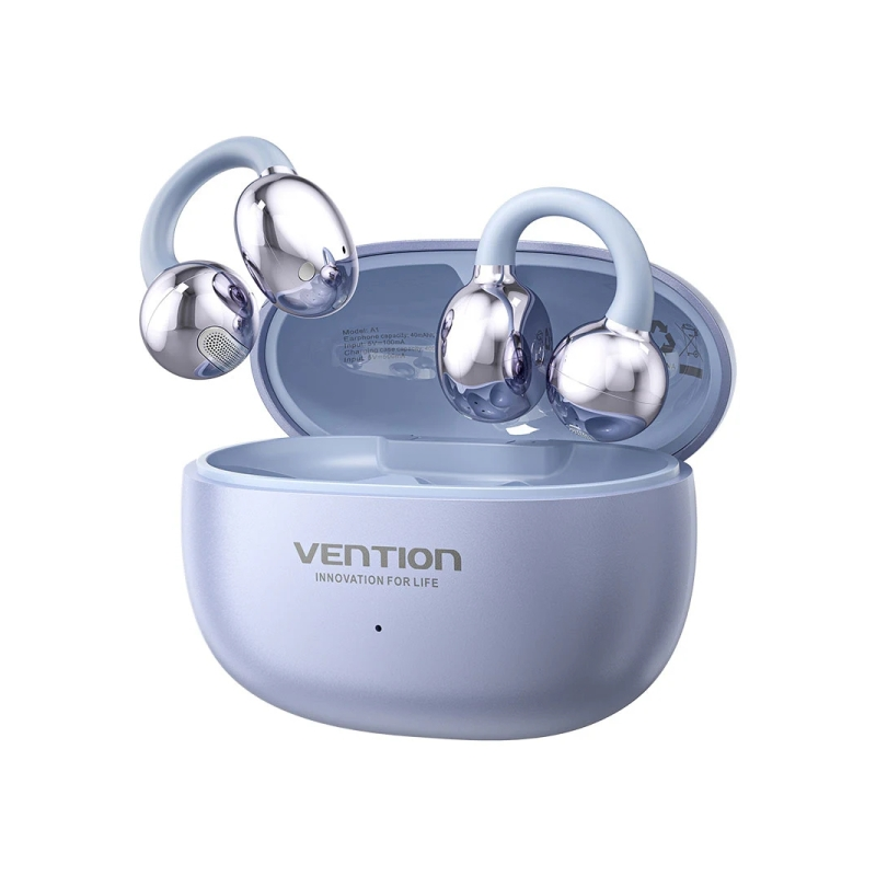 Écouteurs intra-auriculaires sans fil Vention A11 à clip - Bluetooth 6.0 - Portée de 10 m - Boîtier de charge 400 mAh - Blanc