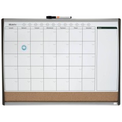 Nobo Petit Agenda Tableau Magnétique avec Tableau d'Affichage en Liège 585x430mm - Hebdomadaire et Mensuel - Cadre Argenté et