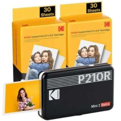 Pack Imprimante Photo Portable Bluetooth Rétro Kodak Mini 2 + 60 Feuilles de Papier Photo - Format d'impression 5,3x8,6 cm - Ali