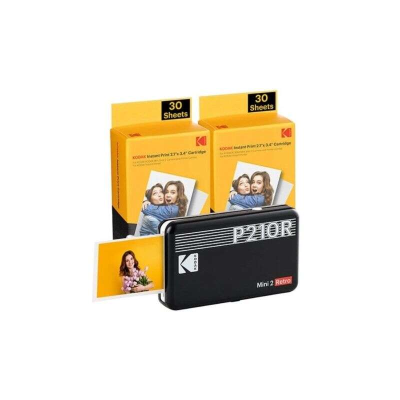 Pack Imprimante Photo Portable Bluetooth Rétro Kodak Mini 2 + 60 Feuilles de Papier Photo - Format d'impression 5,3x8,6 cm - Ali
