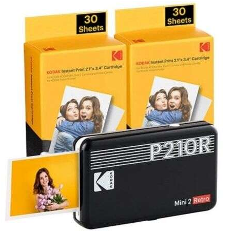Pack Imprimante Photo Portable Bluetooth Rétro Kodak Mini 2 + 60 Feuilles de Papier Photo - Format d'impression 5,3x8,6 cm - Ali