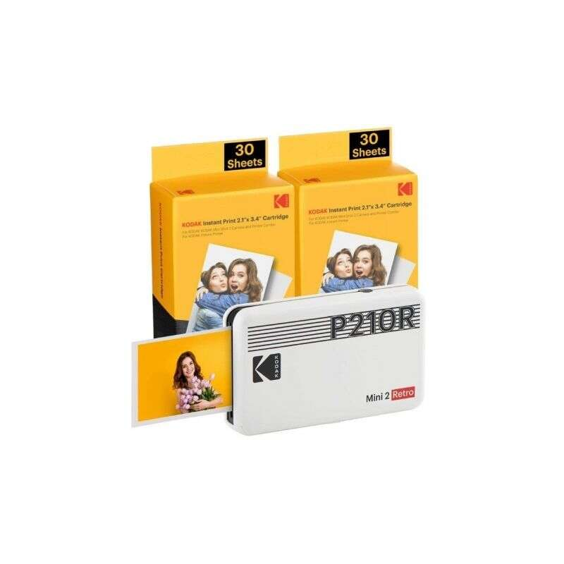 Pack Imprimante Photo Portable Bluetooth Rétro Kodak Mini 2 + 60 Feuilles de Papier Photo - Format d'impression 5,3x8,6 cm - Ali