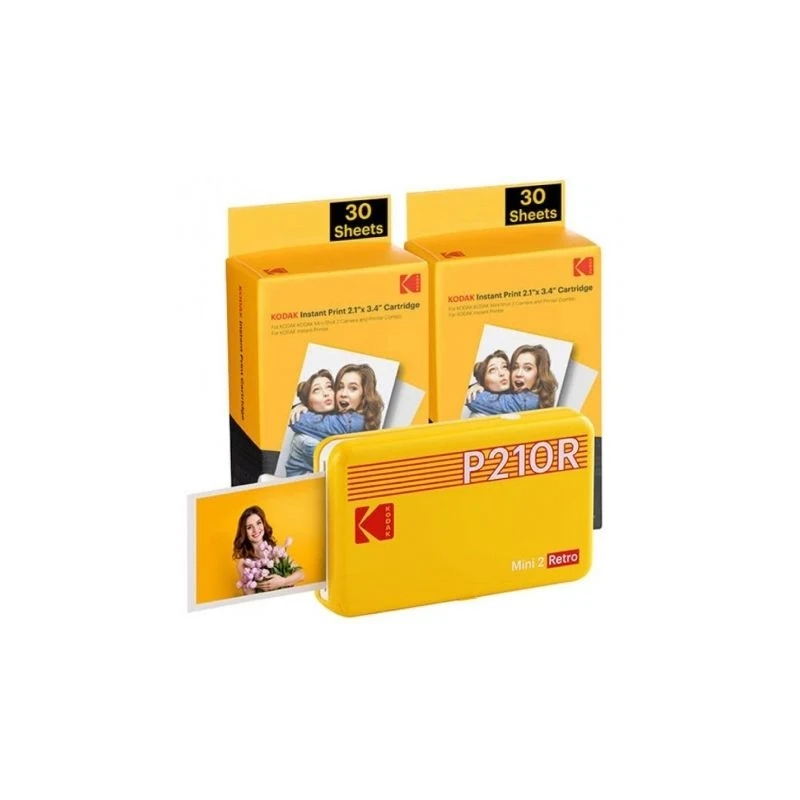 Pack Imprimante Photo Portable Bluetooth Rétro Kodak Mini 2 + 60 Feuilles de Papier Photo - Format d'impression 5,3x8,6 cm - Ali