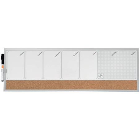 Nobo Small Magnetic Board Weekly Planner 585x190mm - Cork Strip - Adhésifs et Aimants - Gris