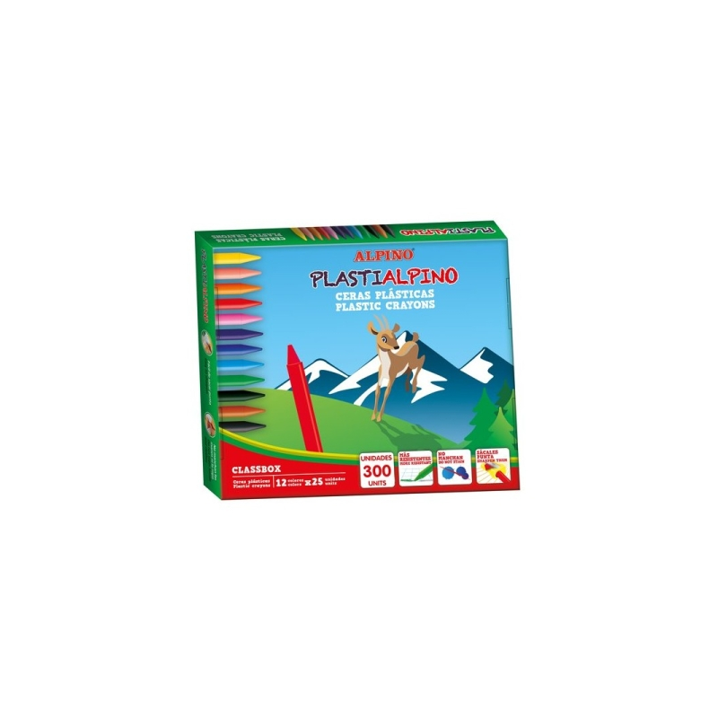 Alpino Plasti - Pack économique de 300 crayons de couleur pour enfants - Matériau résistant - Ne tache pas - Couleurs vives - Co