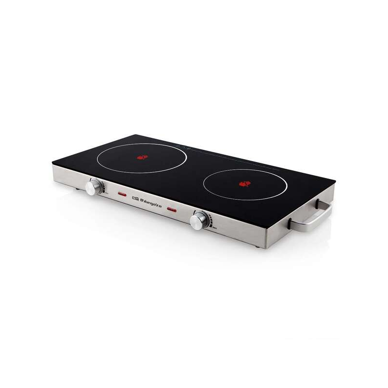Table de Cuisson Vitrocéramique Portable Orbegozo PCE 6000 - Puissance Totale 2800W - Surface en Verre Trempé Résistant - Thermo