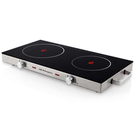 Table de Cuisson Vitrocéramique Portable Orbegozo PCE 6000 - Puissance Totale 2800W - Surface en Verre Trempé Résistant - Thermo