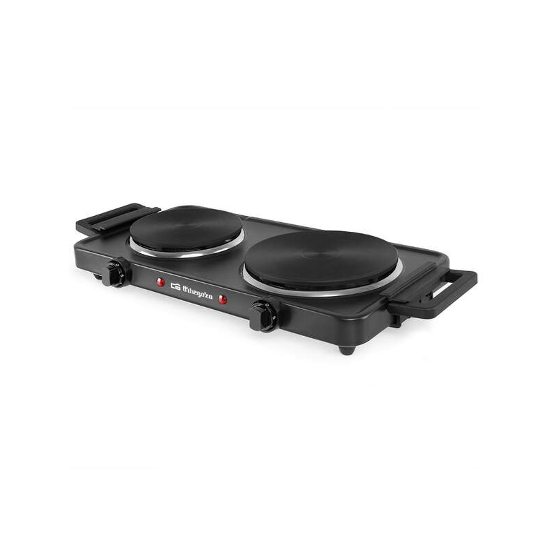 Table de Cuisson Électrique Pliante Orbegozo PE 2855 - Puissance 2500W - 2 Surfaces de Cuisson - 2 Thermostats Réglables - Indic